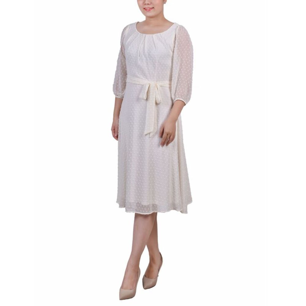 NY Collection Petite 3/4 Sleeve Clip Dot Dress